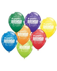 Happy Birthday Loops & Stars - Carnival Assorted - 28cm (11 Inch) Latex Balloon (11728Q)