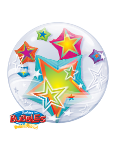 Multicoloured Stars - 24 Inch Double Bubble Balloon (11962Q)