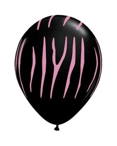 Zebra Stripes - Black with Pink Print - 28cm (11 Inch) Latex Balloon (12514Q)
