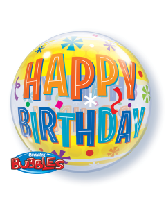 Happy Birthday Fun & Yellow Bands - 22 Inch Bubble Balloon (16657Q)