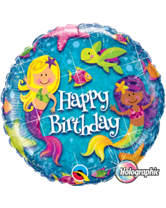 Happy Birthday Mermaids Holograph - 18 Inch Foil Balloon (18415Q)