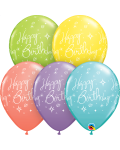 Happy Birthday Elegant Sparkles and Swirls - Sorbet Assorted - 28cm (11 Inch) Latex Balloon (19167Q)