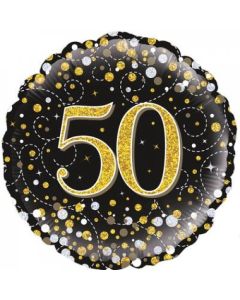 50th Sparkling Fizz Black & Gold - 45cm Foil Balloon (210446A)