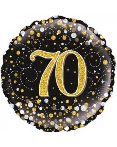 70th Sparkling Fizz Black & Gold - 45cm Foil Balloon (210448A)