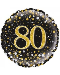 80th Sparkling Fizz Black & Gold - 45cm Foil Balloon (210449A)
