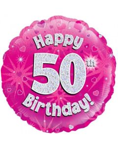 Pink Holographic 50th Birthday 45cm Foil Balloon (210482A)