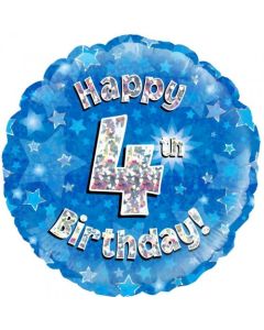 Blue Holographic Happy 4th Birthday 45cm Foil Balloon (210494A)