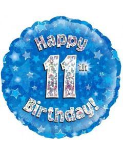 Blue Holographic Happy 11th Birthday 45cm Foil Balloon (210501A)