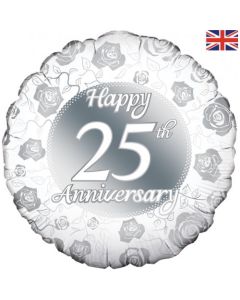 Happy 25th Anniversary Silver 45cm Foil Balloon (210762A)