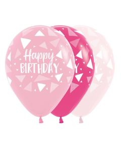 Happy Birthday Triangles Pinks Balloons 30cm (Pack of 50) (221202A)