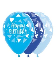 Happy Birthday Triangles Blues Balloons 30cm (Pack of 50) (221203A)