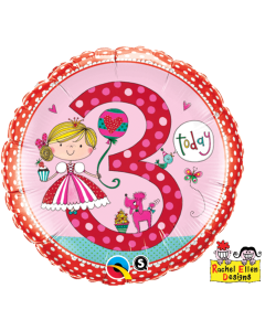 Birthday 3 Princess Polka Dots - 18 Inch Foil Balloon (23475Q)