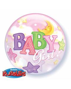 Baby Girl Moon & Stars - 22 Inch Bubble Balloon (23598Q)