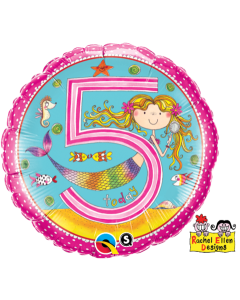 Birthday 5 Mermaid Polka Dots - 18 Inch Foil Balloon (24146Q)