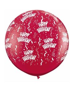 Happy Birthday - Ruby Red - 3 Foot (3ft) Latex Balloon (28179Q)