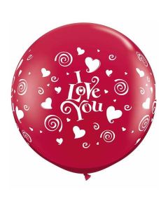 I Love You Swirling Hearts Etched 3 Foot Latex Balloon (28188Q)