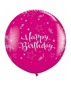 Happy Birthday Shining Star - Wild Berry - 3 Foot (3ft) Latex Balloon (31435Q)