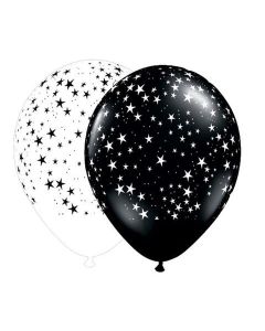 Stars-A-Round Mix - Black with White & White with Black - 28cm (11 Inch) Latex Balloon (37082Q)