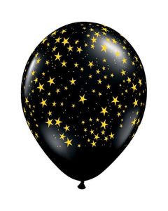 Stars A Round - Onyx Black with Gold Stars - 28cm (11 Inch) Latex Balloon (37084Q)