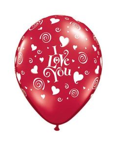 I Love You Swirling Hearts - 28cm (11 Inch) Latex Balloon (37148Q)