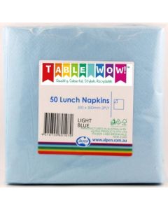Lunch Napkin - Light Blue - Pack 50 - 300mm x 300mm 2 Ply (380107A)