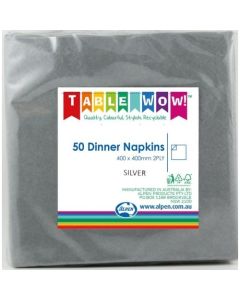 Dinner Napkin - Silver-  Pack 50 - 400mm x 400mm 2 Ply (380219A)