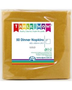 Dinner Napkin - Gold - Pack 50 - 400mm x 400mm 2 Ply (380231A)