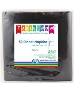 Dinner Napkin - Black - Pack 50 - 400mm x 400mm 2 Ply (380258A)