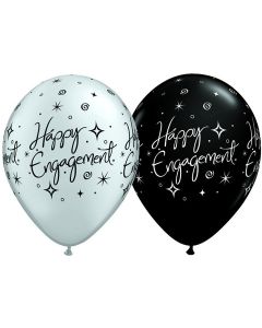 Happy Engagement Elegant Sparkle  - Silver & Black - 28cm (11 Inch) Latex Balloon (38852Q)