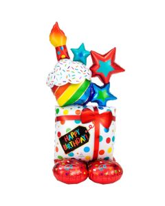 Happy Birthday Stacked Icons - AirLoonz Foil Balloon (4245011AM)