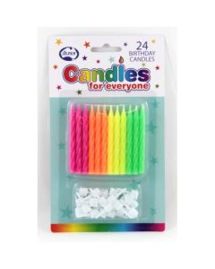 Neon Candles - Pack 24 with holders (431125A)