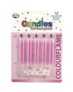 Colourflame Candles - Pink with Holders - Pack 10 (431150A)