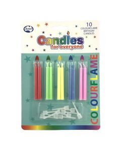 Colourflame Candles - Assorted Colours with Holders - Pack 10 (431160A)