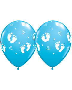 Baby Footprints and Hearts - Baby Blue - 28cm (11 Inch) Latex Balloons (43419Q)
