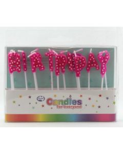 Happy Birthday Hot Pink Polkadots Candles - PVC Box (442603A)