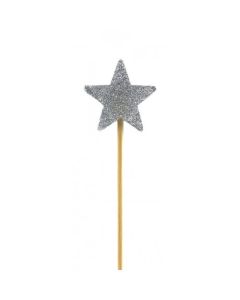 Star Silver Glitter Long Stick Candle (447250A)