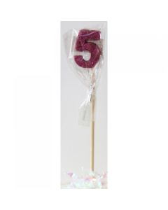Pink Glitter Long Stick Candle # 5 (447505A)