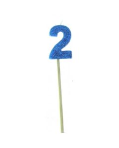 Blue Glitter Long Stick Candle # 2 (447702A)