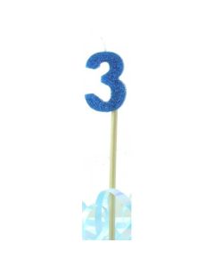 Blue Glitter Long Stick Candle # 3 (447703A)