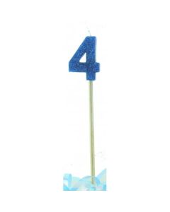Blue Glitter Long Stick Candle # 4 (447704A)