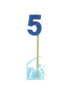 Blue Glitter Long Stick Candle # 5 (447705A)