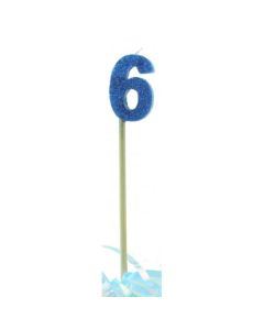 Blue Glitter Long Stick Candle # 6 (447706A)
