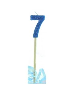 Blue Glitter Long Stick Candle # 7 (447707A)