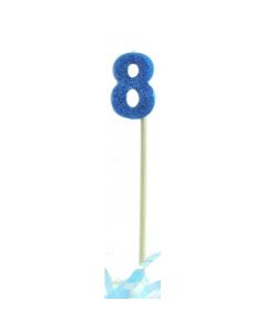 Blue Glitter Long Stick Candle # 8 (447708A)