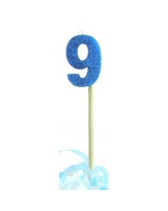 Blue Glitter Long Stick Candle # 9 (447709A)