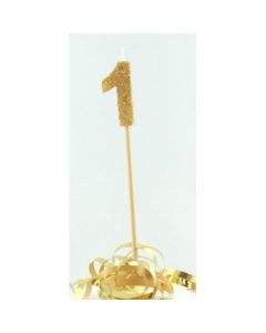 Gold Glitter Long Stick Candle # 1 (447801A)