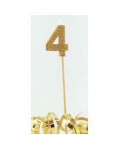 Gold Glitter Long Stick Candle # 4 (447804A)
