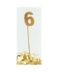 Gold Glitter Long Stick Candle # 6 (447806A)