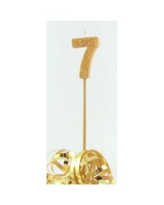 Gold Glitter Long Stick Candle # 7 (447807A)