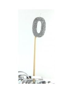 Silver Glitter Long Stick Candle # 0 (447900A)